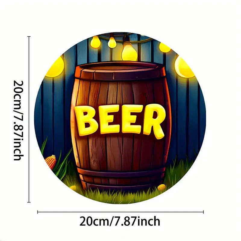 1pc BEER-Themed Neon Light-Up Barrel Wall Art - 19.81cm Round Aluminum Sign with Vibrant Colors Dura