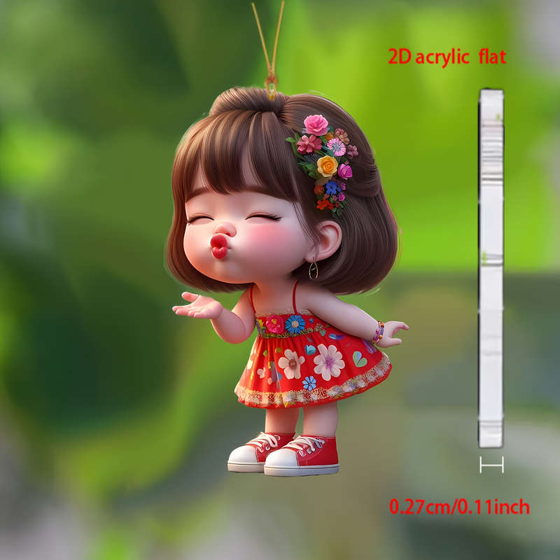 1pc 2D Flat  Acrylic Angel Pendant Cute Pouting Angel with Floral Crown Multi-Use Hanging Decorat