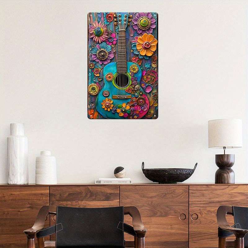 1pc 8x12 Inch 20x30cm Vintage Hippie Guitar Aluminum Tin Sign Wall-Mountable No Electricity Re