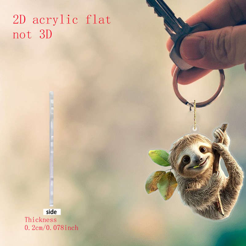 1pc 2D Flat  Acrylic Sloth Car Rearview Mirror Hanging Charm Cute Keychain Bag Decor for Animal