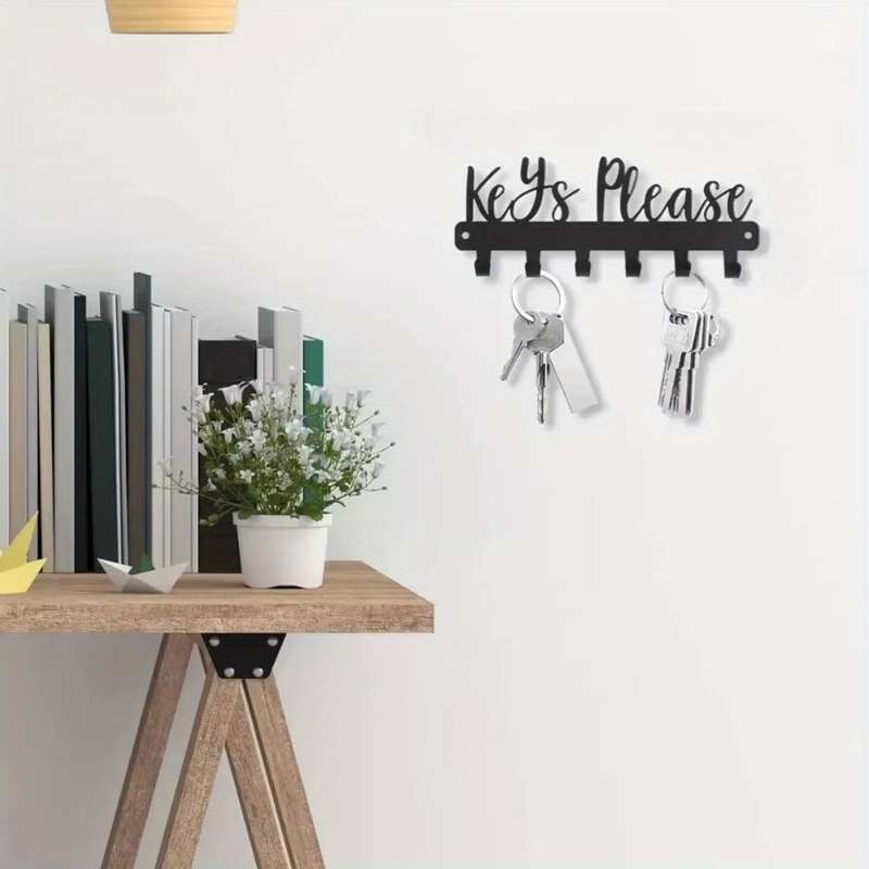 CIFbuy Small Key Holder Wall Mounted Black Metal Decorative Mini with Key Hooks Easy Install Fa