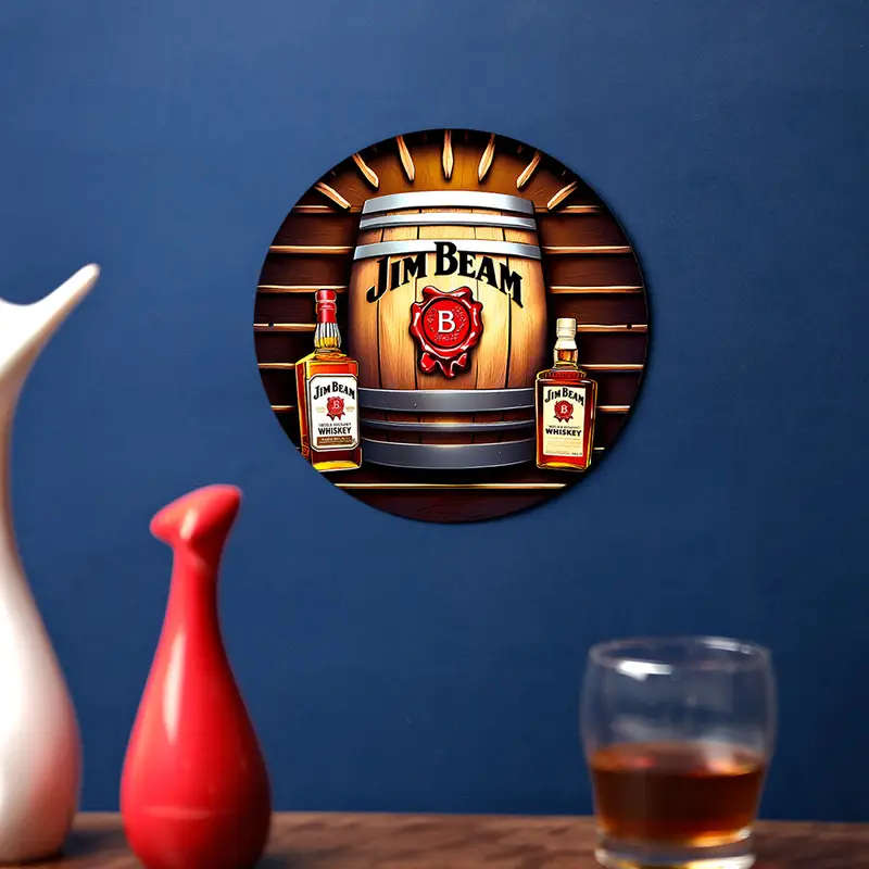 1pc Vintage Metal Wall Art Elegant Liquor Themed Aluminum Foil Carving Indoor Outdoor Multifunctiona
