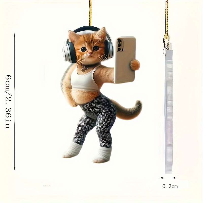 1pc 2D Flat  Printing Cute Fitness Kitten Pendant Acrylic Car Interior Pendant Home Bedroom Pendant