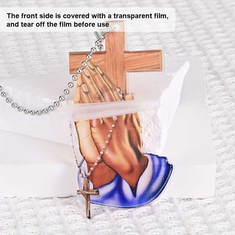 1pc 2D Flat Acrylic Flat Jesus Prayer Hand Pendant Spiritual Symbol Car Dangling Charm Keychain