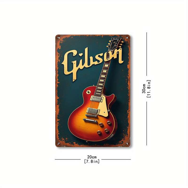 1pc 2D Flat Room Decor  Gibson Electric Guitar Vintage Metal Tin Sign 19.81x29.97 cm Retro A