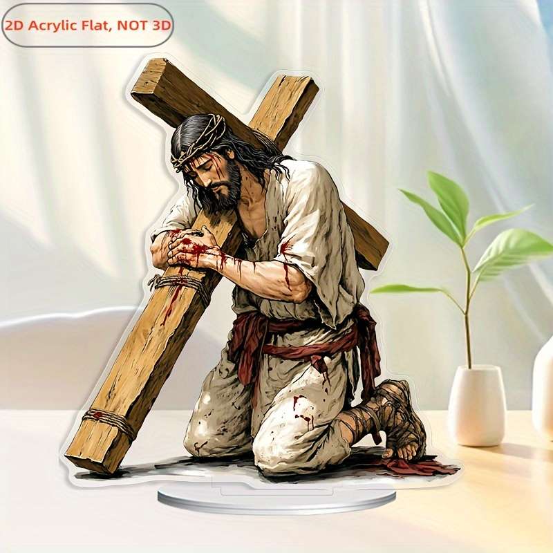 1pc 2D Flat   Acrylic Jesus Crucifixion Desk Statue with Detailed Blood-Stained Clothing Design