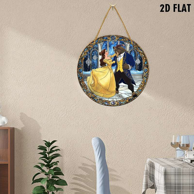1pc 2D Flat   Disney Beauty and the Beast  Acrylic Wall Art Sign Belle Beast Dance Scene