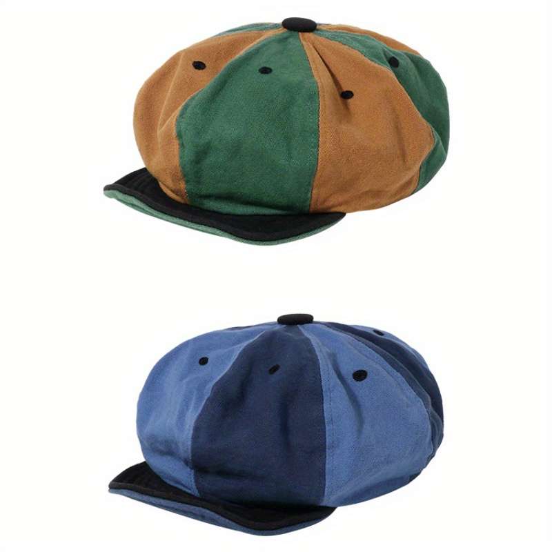 1pc Vintage-Inspired Two-Tone Beret Cap Adjustable Lightweight Painter Hat with Soft Brim Hand-