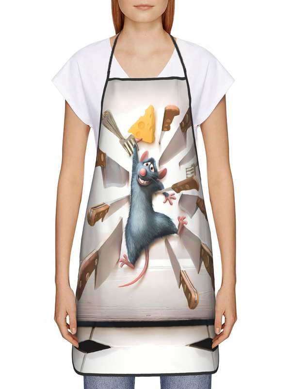 1pc BIIHUDU Vintage Mouse Printed Apron   100% Polyester Woven Fabric   Durable Easy-Care   Whims