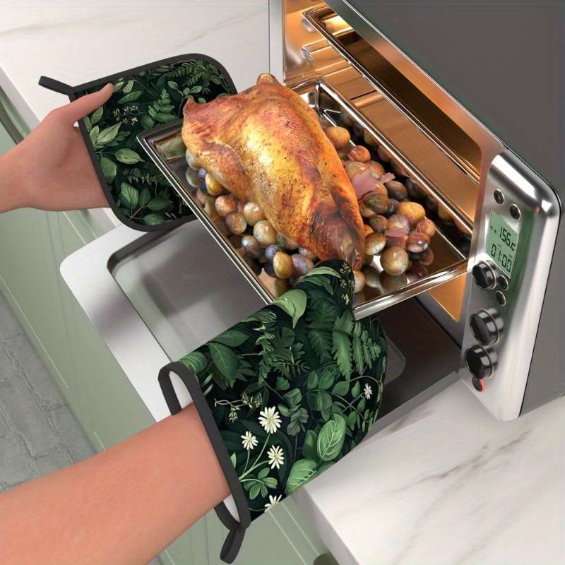 2pcs 26.92x17.02 cm Heat Resistant Oven Mitts And Potholders