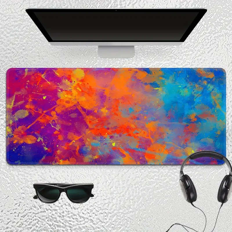 1pc 40x80cm Vibrant Abstract Color Block Desk Mat Non-Slip Rubber Base Gaming Mouse Pad