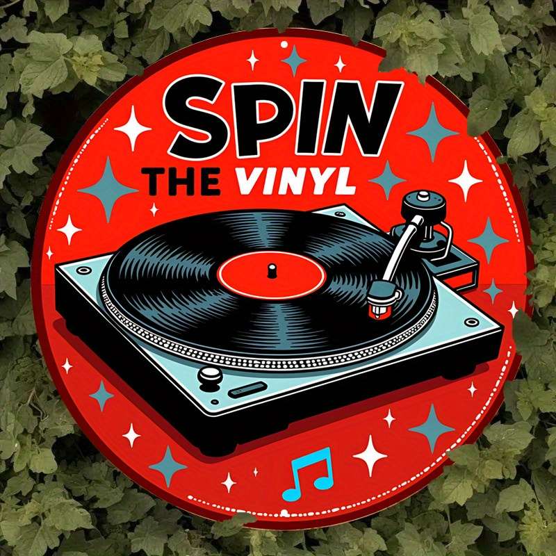 1pc Room Decor  Retro Aluminum Spin The Vinyl Round Sign Classic Record Player Design with Mu