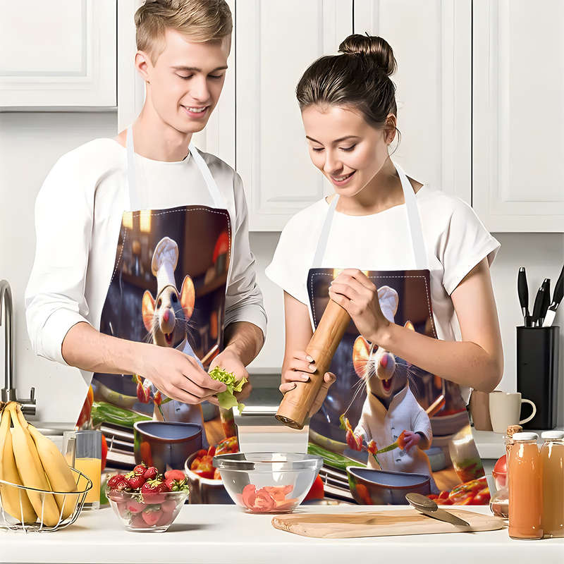 1pc Adjustable Chef Mouse Apron Durable Polyester Kitchen Bib with Cute Cartoon Mouse Cooking