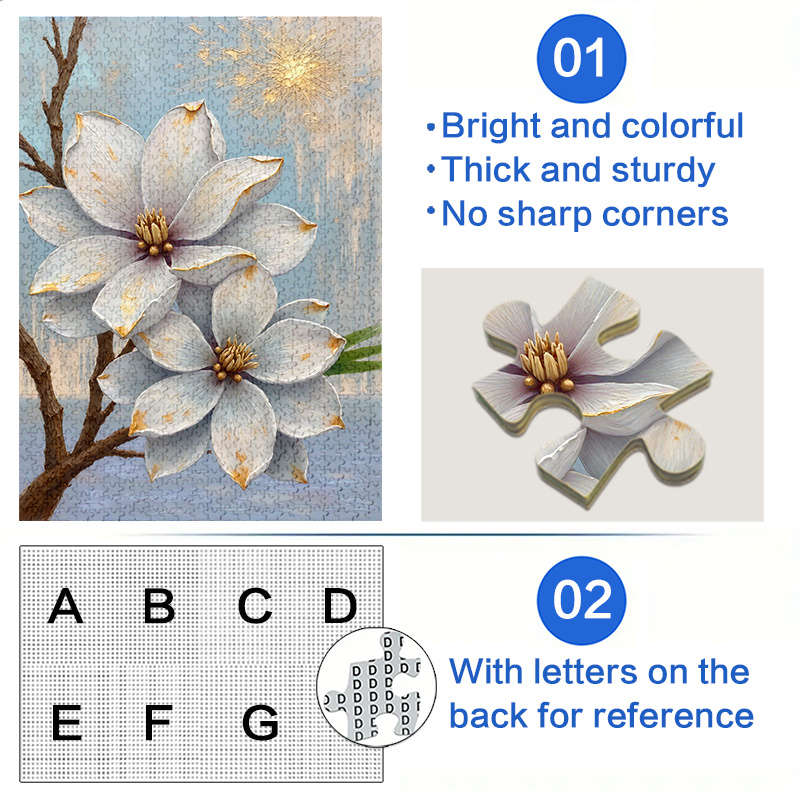 1000pcs Magnolia Flower Puzzle Large Waterproof Scratch-Resistant Paper Jigsaw T