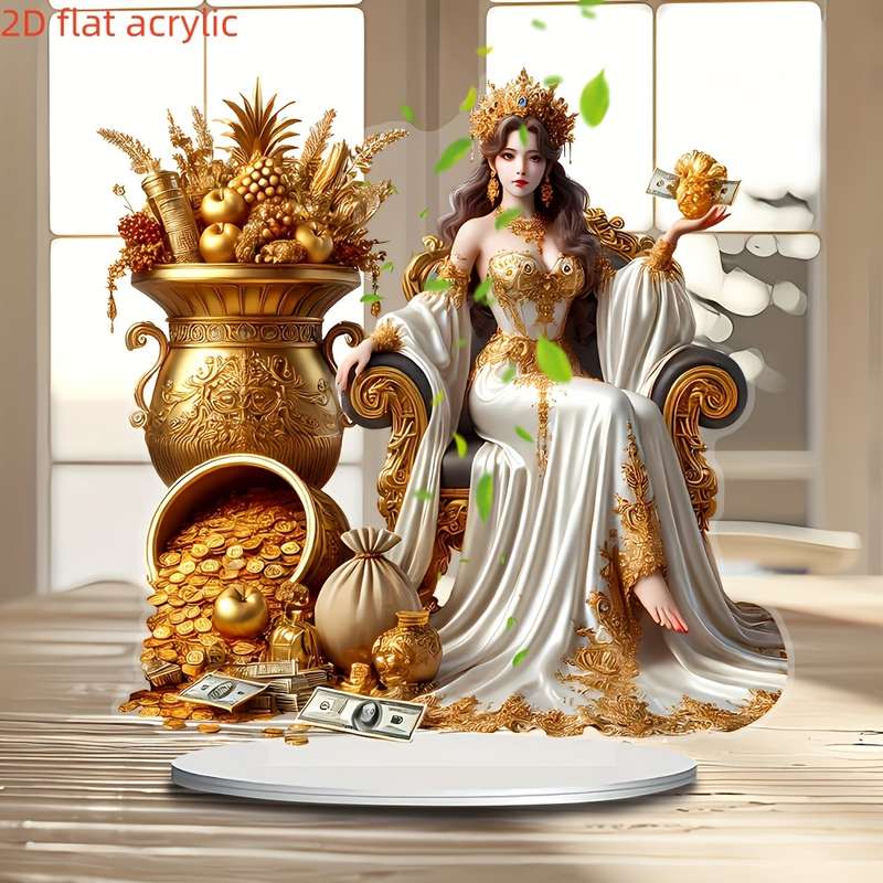 1pc 2D Flat   Bohemian Style Acrylic Wealth Goddess Decoration Sign Vibrant and Realistic Design wit