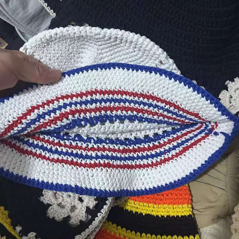 1pc Stylish Comfort Women's Breathable Knit Bucket Hat Stylish Striped Fisherman Cap with Sun P