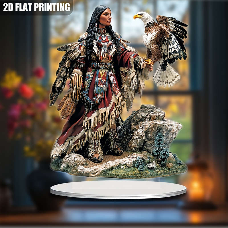 1pc 2D Flat  Bohemian Indian Woman and Eagle Acrylic Sun Catcher 16.26cm x 20.83cm Vibrant  Fla