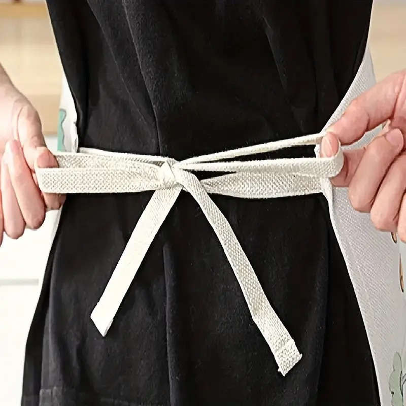 1pc Chic Black Tights Printed Apron Soft Linen Blend Perfect for Cooking Baking Ideal Kitchen