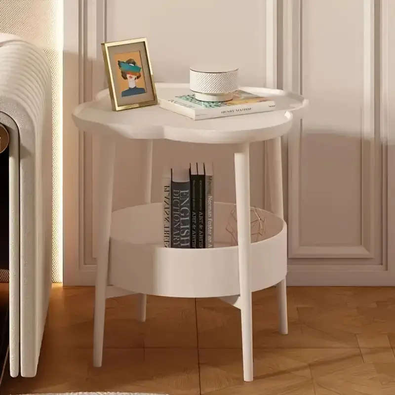 1pc Modern And Simple Round-Edged Coffee Table With Layered Storage Function Plastic Material Floor