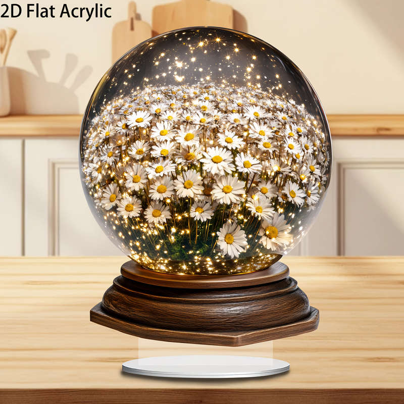 1pc 2D Flat  Acrylic Sunflower Crystal Ball with Stand  Multipurpose Festive Decor for Christmas