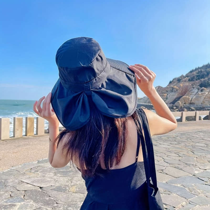 1pc Women's Fashionable Sun Protection Bucket Hat with Ponytail Hole Breathable Polyester Adjust