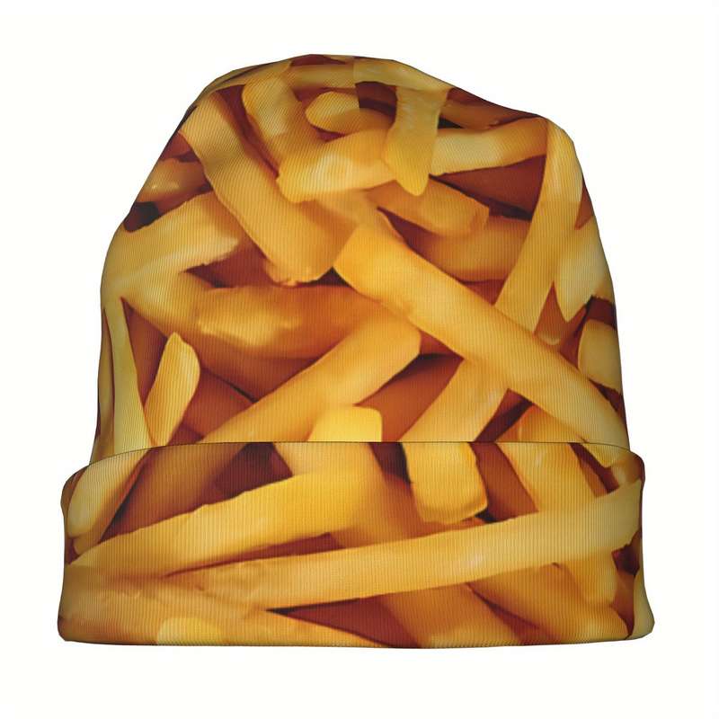 1pc BIIHUDU Men's French Fries Beanie Cap Funky Style Stretchy Polyester Knit Hat with Realistic
