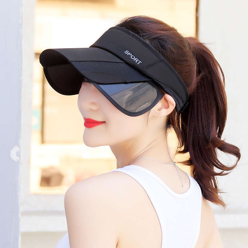 1pc Summer Outdoor Sports Sun Protection Visor Hat Adjustable Breathable Polyester Empty Top Cap