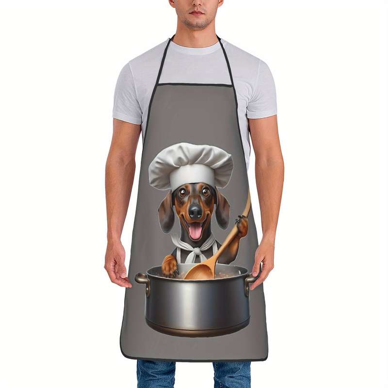 1pc Funny Dachshund Chef Print Kitchen Apron High Quality Polyester Unisex Bib Apron for Cooking