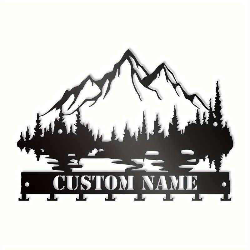 1pc Custom Mountain Forest Key HolderPersonalized Metal Wall Art with Lake  Tree Silhouettes La