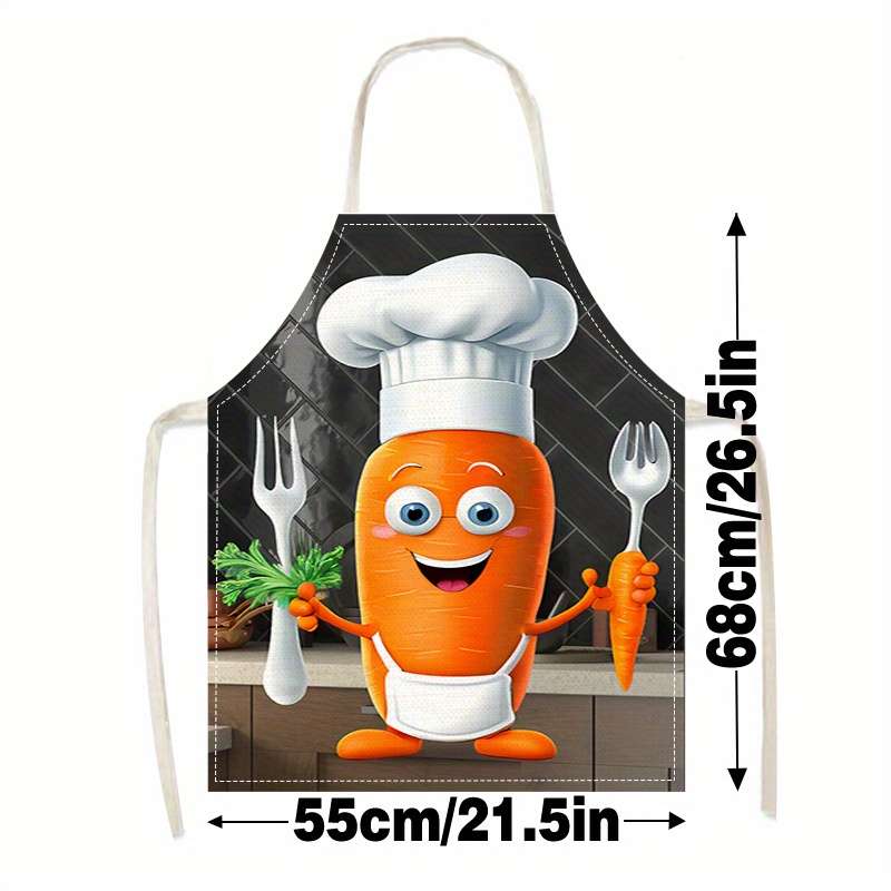1pc Linen Chef Elements Vegetable Carrot Printed Personalized Apron Home Work Apron Women'S A