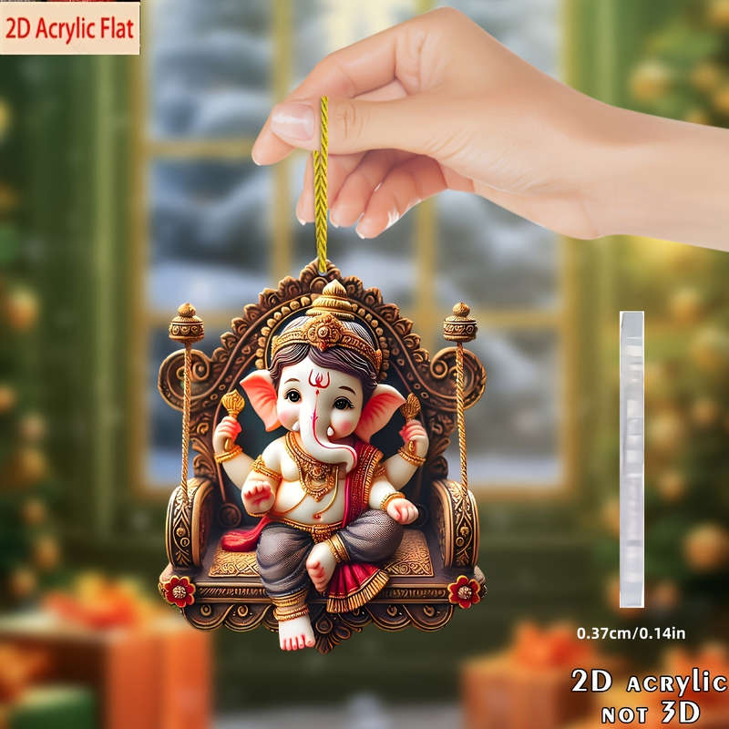 1pc 2D Flat    Acrylic Ganesha Car Mirror Decoration Cartoon Design Hindu Deity Ornament 2.