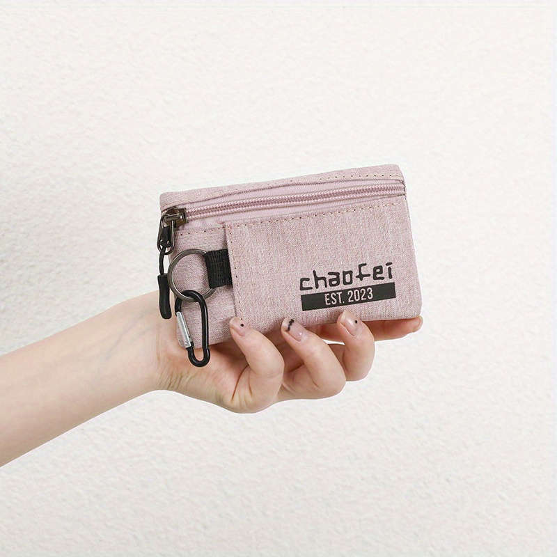 1pc Durable Oxford Fabric Mini Wallet with Zipper Closure Portable Includes Key Card Slots "
