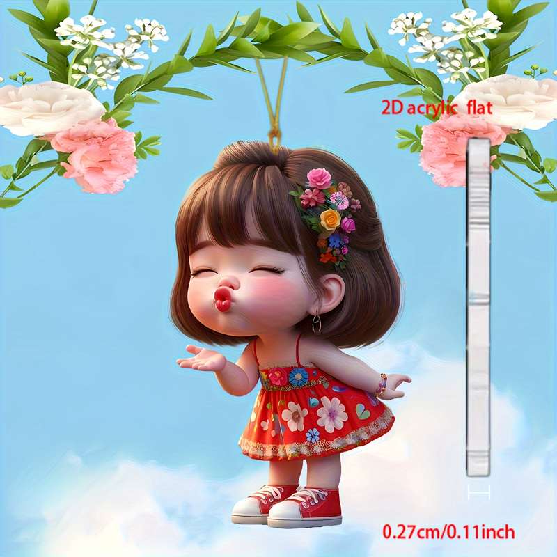 1pc 2D Flat  Acrylic Angel Pendant Cute Pouting Angel with Floral Crown Multi-Use Hanging Decorat
