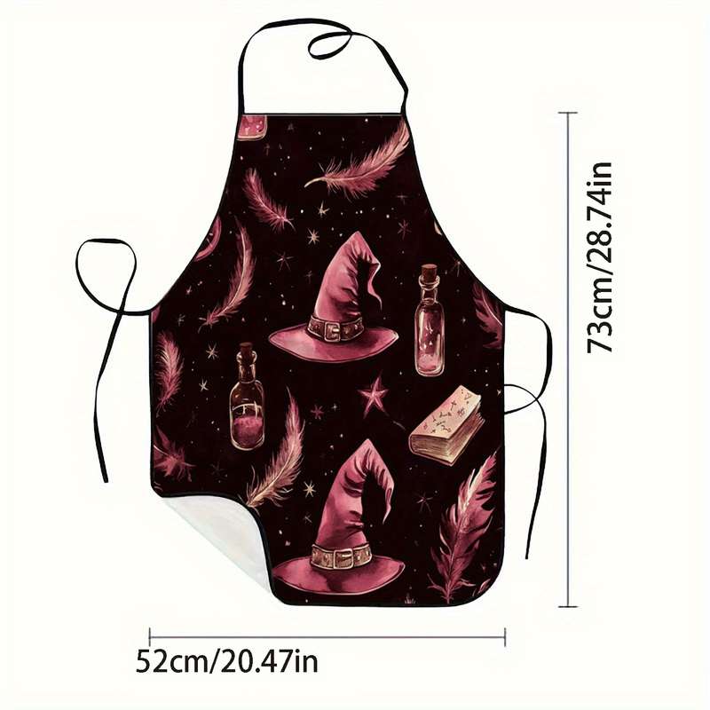 1pc Magic Hat Print Sleeveless Polyester Apron Perfect for Cooking Baking Kitchen Tasks