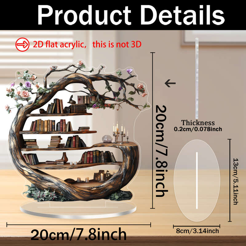 1pc 2D Flat  Elegant Spring Forest Tree of Life Acrylic Decoration with Wooden-Texture Design Ver