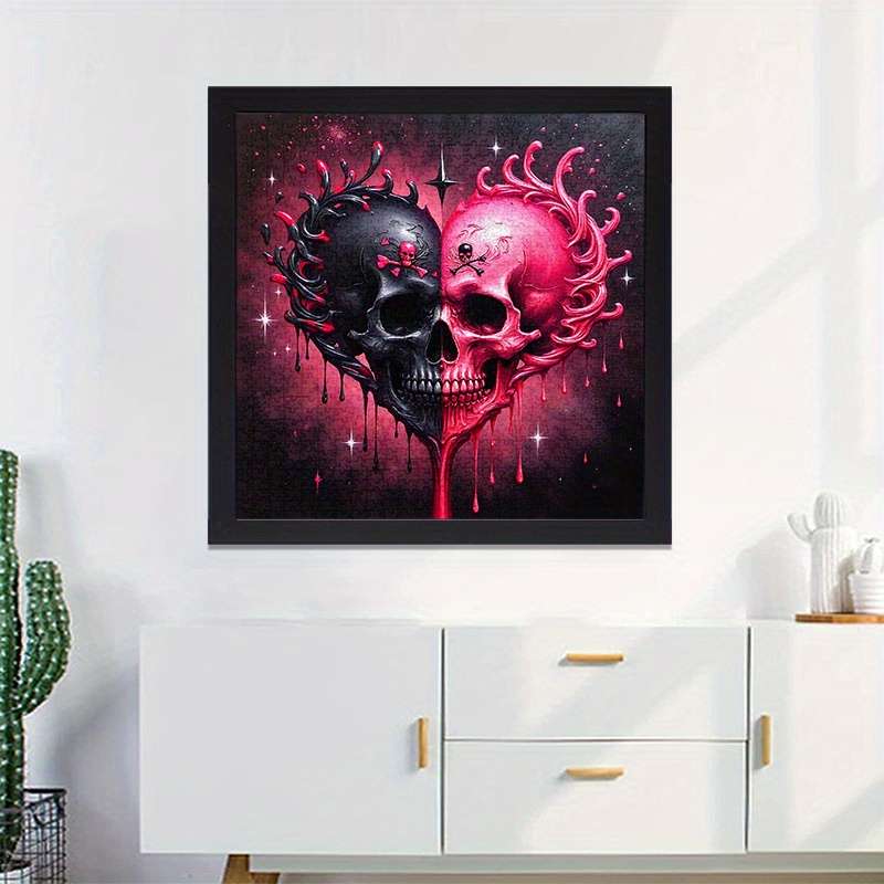 1000pcs Black and Red Skull Heart Jigsaw Puzzle Challenging DIY Brain Teaser for Ad