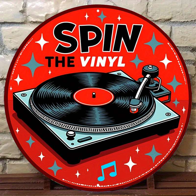 1pc Room Decor  Retro Aluminum Spin The Vinyl Round Sign Classic Record Player Design with Mu