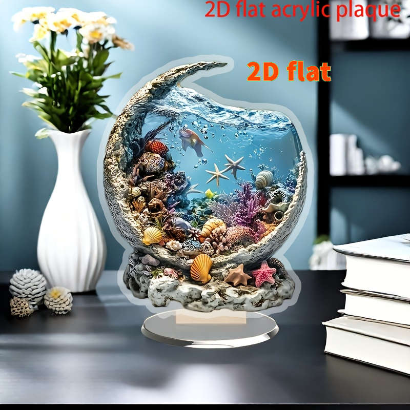 1pc 2D Flat   wave bohemian style acrylic aquarium desktop decor ornaments- suitable bedroom