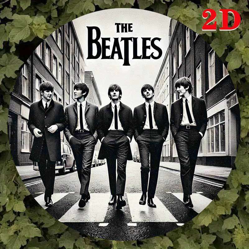 1pc 2D Flat Beatles 2D Round Wall Sign Iconic Abbey Road Crossing Art Aluminum Home or Outdoor