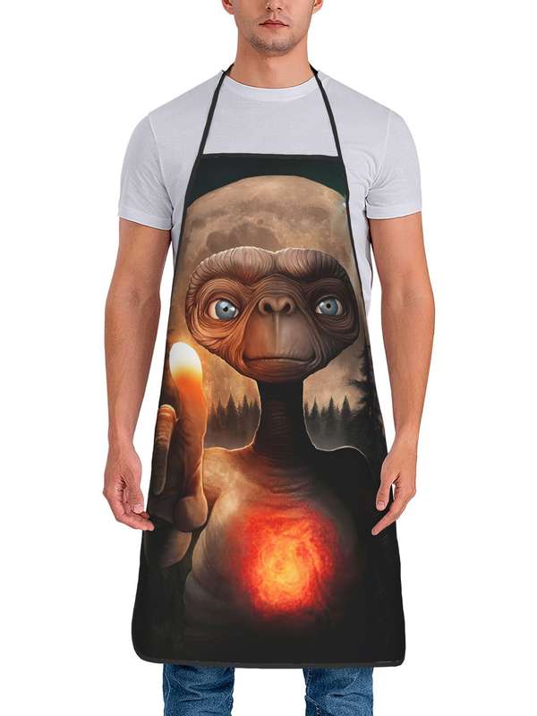 1pc Vintage E.T. Print Apron 100% Polyester Woven Fabric Slight Stretch 190gsm Chef Waiter Barb
