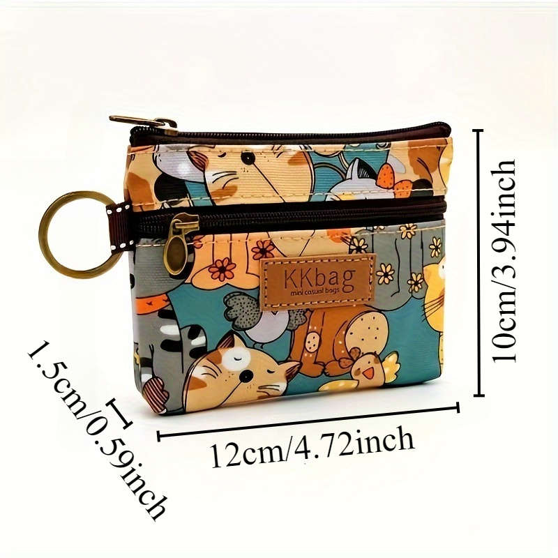 1pc KKBAG Mini Cute Cartoon Coin Purse in Beige with Colorful Animal Design Portable Credit C