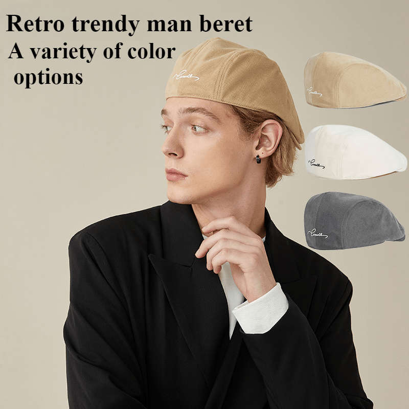 1pc Men's Retro Beret Cap Reversible Vintage Newsboy Hat Spring Autumn Fashion Accessory Gray