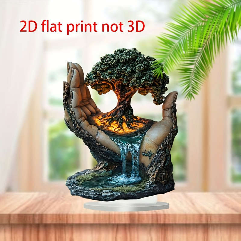 1pc 2D Flat  Tree of Life Acrylic Desktop Decoration Bohemian Style  Print Art 20.32x14.9
