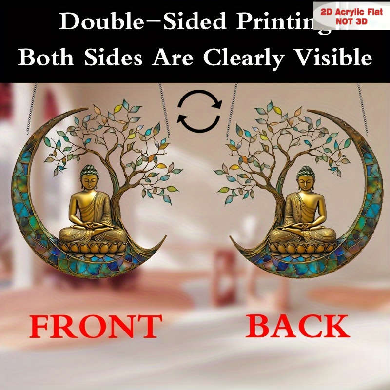 1pc 2D Flat  Vintage Buddha Suncatcher  Acrylic Stained Glass Window Hanging Decor 19.99cm x 2