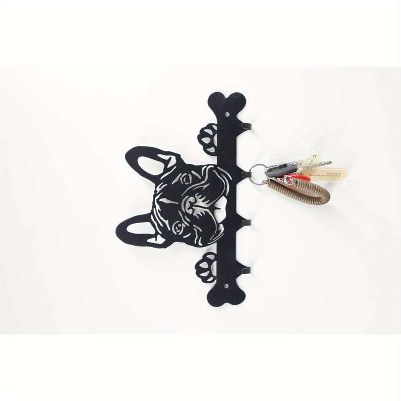 French Bulldog Metal Key Holder Casual Style Wrought Iron Wall Mount Key Hook Punch-Free Towel  R