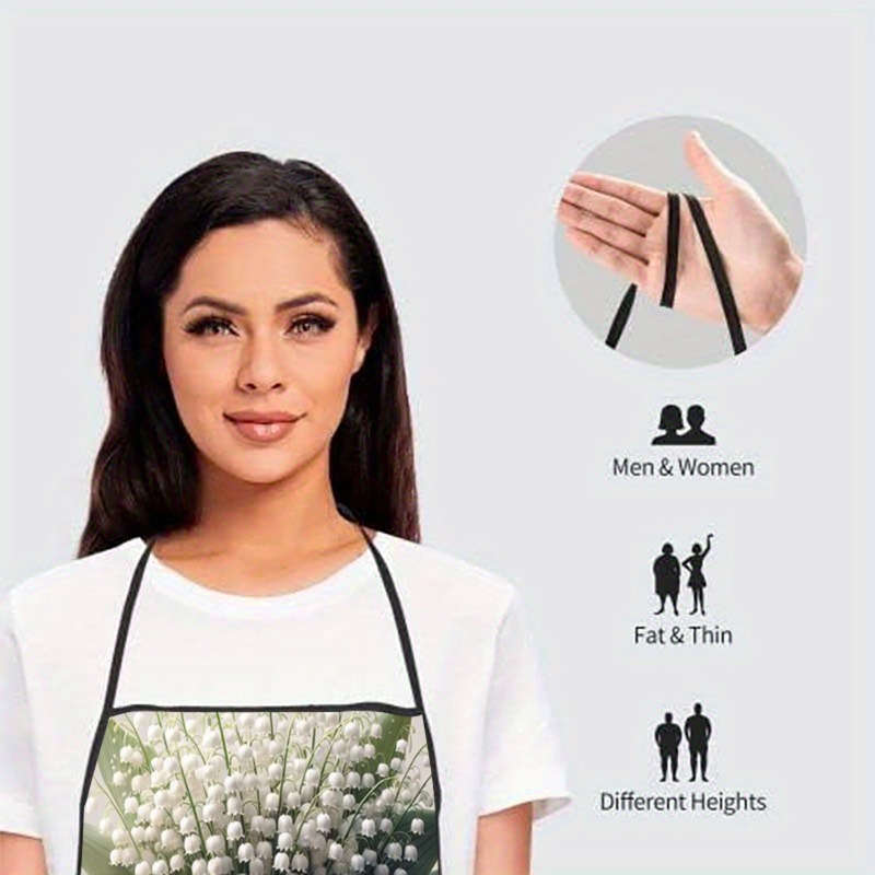 1pc Mother'S Day Lily of the Valley Print Sleeveless Polyester Apron Elegant White Flower R