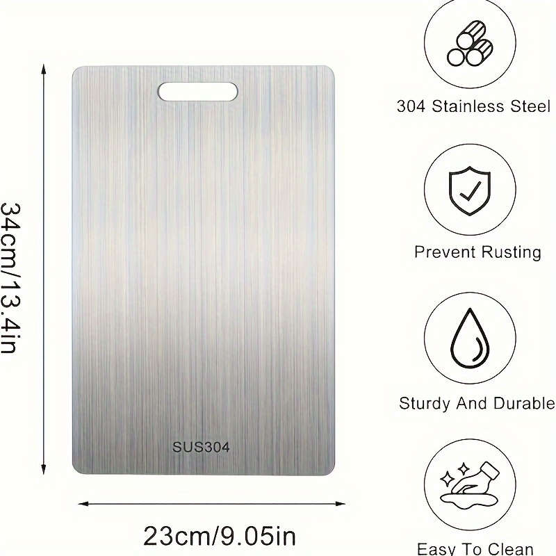 1pc 304 Stainless Steel Cutting Board Double-Sided Food Grade Non-Moldy Non-Cracking Easy to