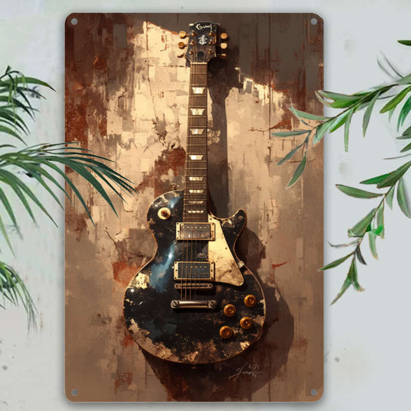 1pc  Retro Electric Guitar Aluminum Wall Art Sign Vintage Music Themed Decor for Home Bar Caf