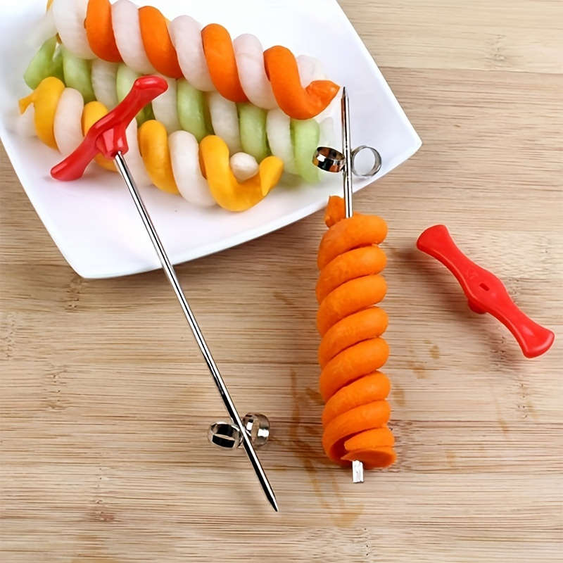 1pc Easy-Grip Stainless Steel Spiral Vegetable Slicer with Red Handle Perfect for Creating Fun