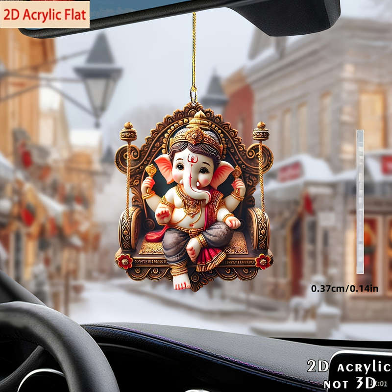 1pc 2D Flat    Acrylic Ganesha Car Mirror Decoration Cartoon Design Hindu Deity Ornament 2.